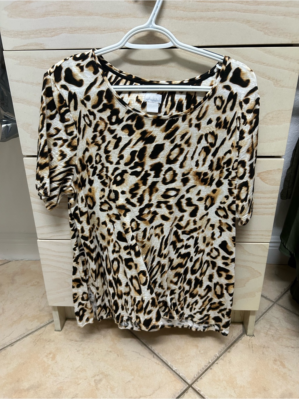 Chico's Leopard Print Short Sleeve Top - Cream, Brown & Black